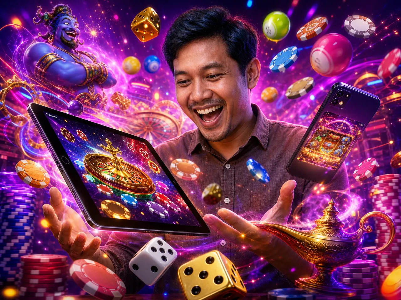 What Aladdin99 Is – neon arcade purple illustration